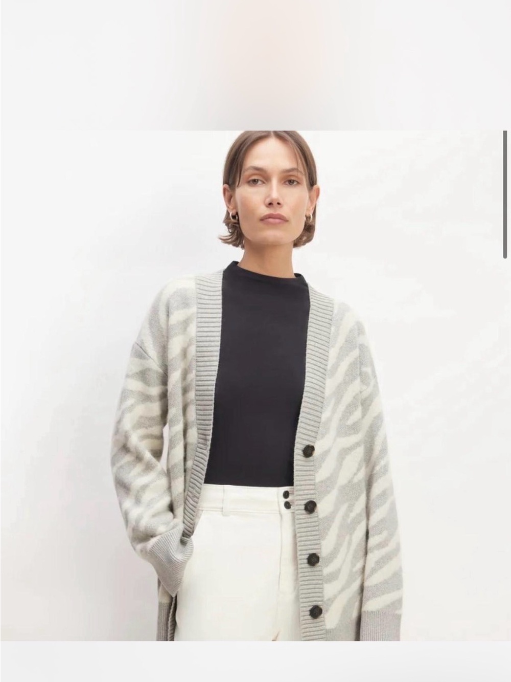 Everlane Zebra-Print Cardigan in Light Gray and Cream SZ M